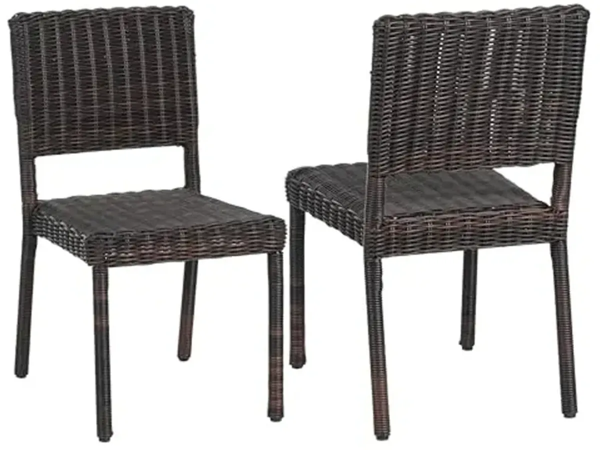 Christopher Knight Home Set of 2 Farley Patio Wicker Dining Chairs, Outdoor/Indoor Woven PE Rattan Accent Armless Chair, Sturdy Metal Frame Garden/Porch/Poolside/Backyard Side Chair, Dark Brown