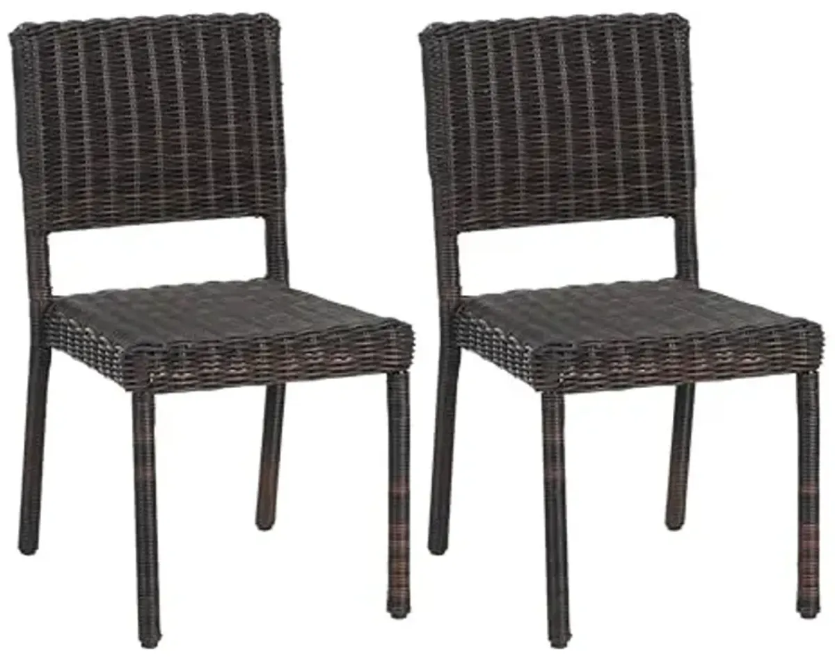 Christopher Knight Home Set of 2 Farley Patio Wicker Dining Chairs, Outdoor/Indoor Woven PE Rattan Accent Armless Chair, Sturdy Metal Frame Garden/Porch/Poolside/Backyard Side Chair, Dark Brown