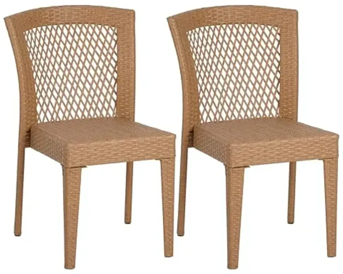 Christopher Knight Home Set of 2 Bonnie Patio Wicker Dining Chairs, Outdoor Woven Faux Rattan Stacking Armless Chair, Sturdy Metal Frame Garden/Porch/Poolside/Backyard Stackable Side Chair,Light Brown