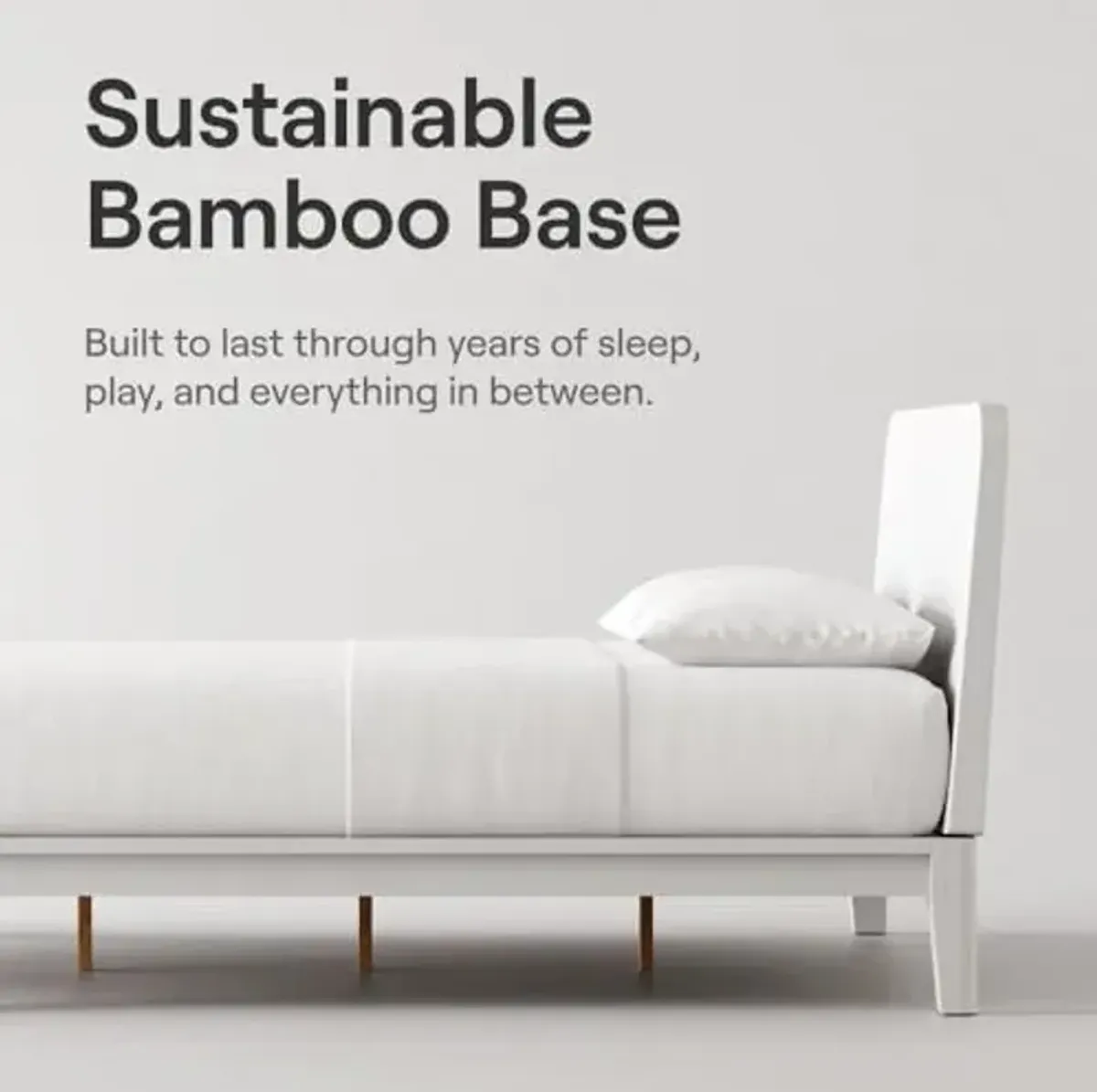 Nectar Kids Twin Bamboo Platform Bed Frame & Headboard - Twin - White - 12” Height - Easy Tool Free Set Up - Durable & Kid Friendly - Sturdy Wooden Slats for Support