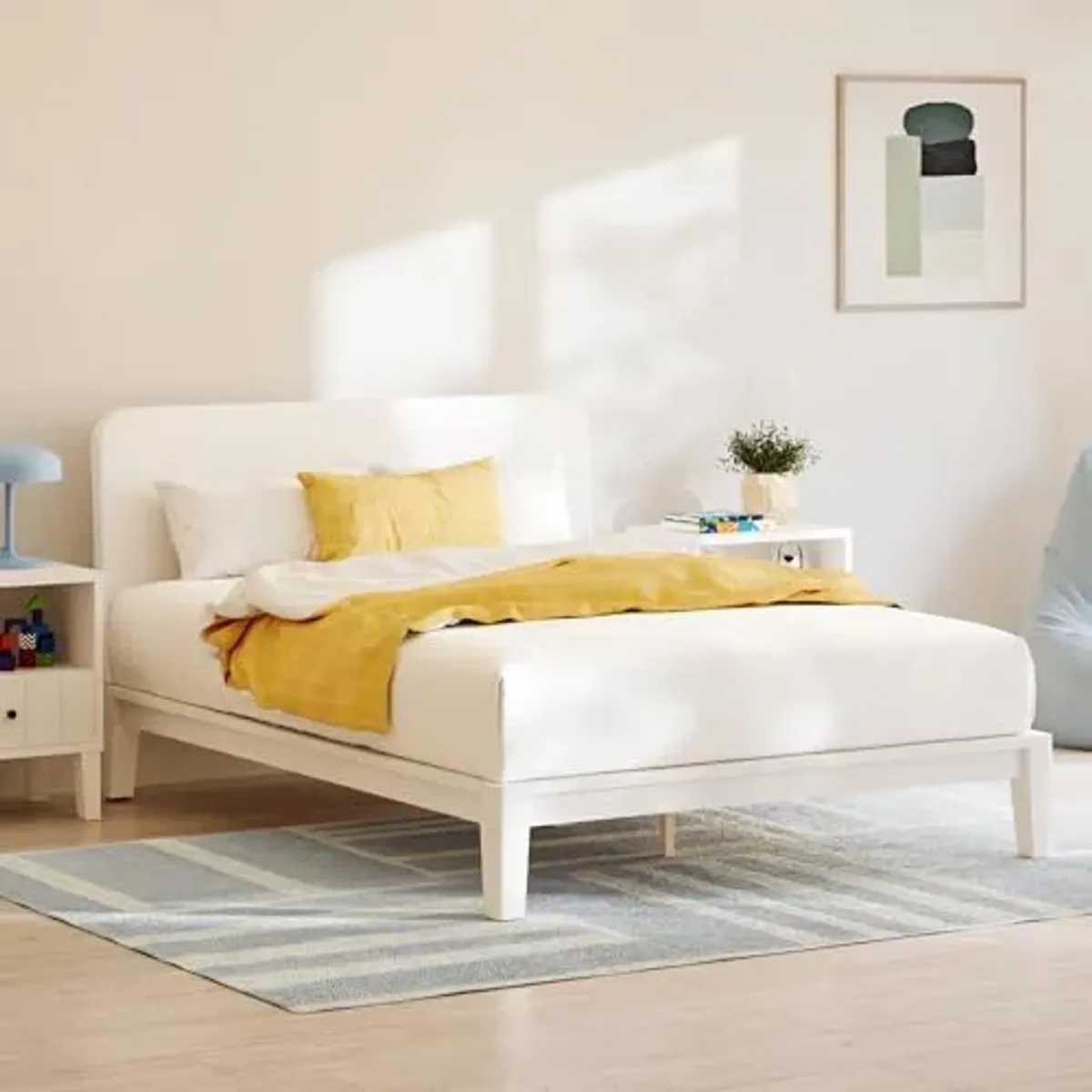 Nectar Kids Twin Bamboo Platform Bed Frame & Headboard - Twin - White - 12” Height - Easy Tool Free Set Up - Durable & Kid Friendly - Sturdy Wooden Slats for Support