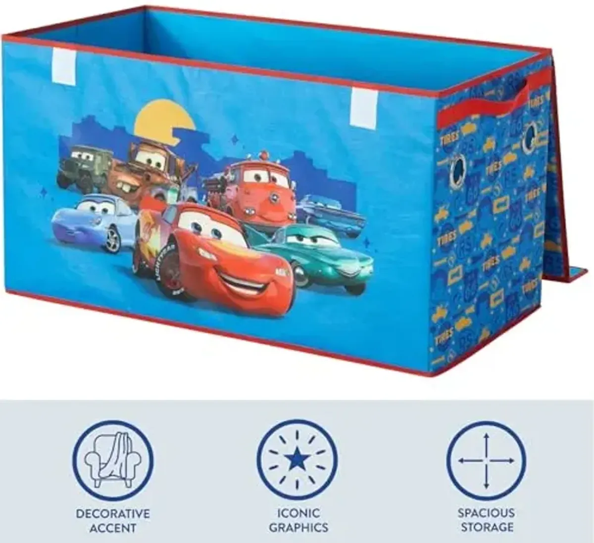 Disney Pixar Cars Collapsible Storage Trunk,Durable Kids Toy Organizer with Soft Lid, Foldable Chest for Bedroom & Playroom, 28.5" x 14.5" x 16"