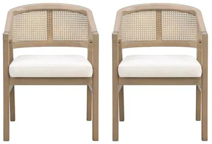 Christopher Knight Home Faritel Modern Wooden Dining Chairs Set of 2, Fabric Upholstered Kitchen Side Armchairs, Living Room Comfy Reading Chair with Curved Rattan Back, Light Ash+Beige
