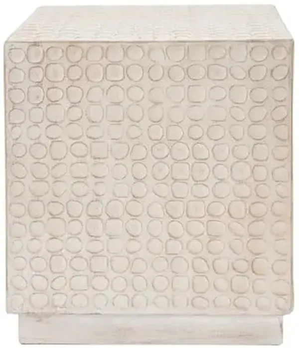 Christopher Knight Home Jeanie Outdoor Side Table Lightweight Concrete, Patio End Table Cube, MGO Fluted Coffee Table for Outside, Garden, Backyard, Poolside Accent Table, White Wash