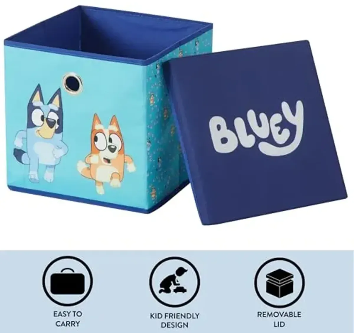 Idea Nuova Bluey Collapsible Fabric Storage Cube,10” Organizer Bin with Lid for Bedroom, Playroom, and Closet
