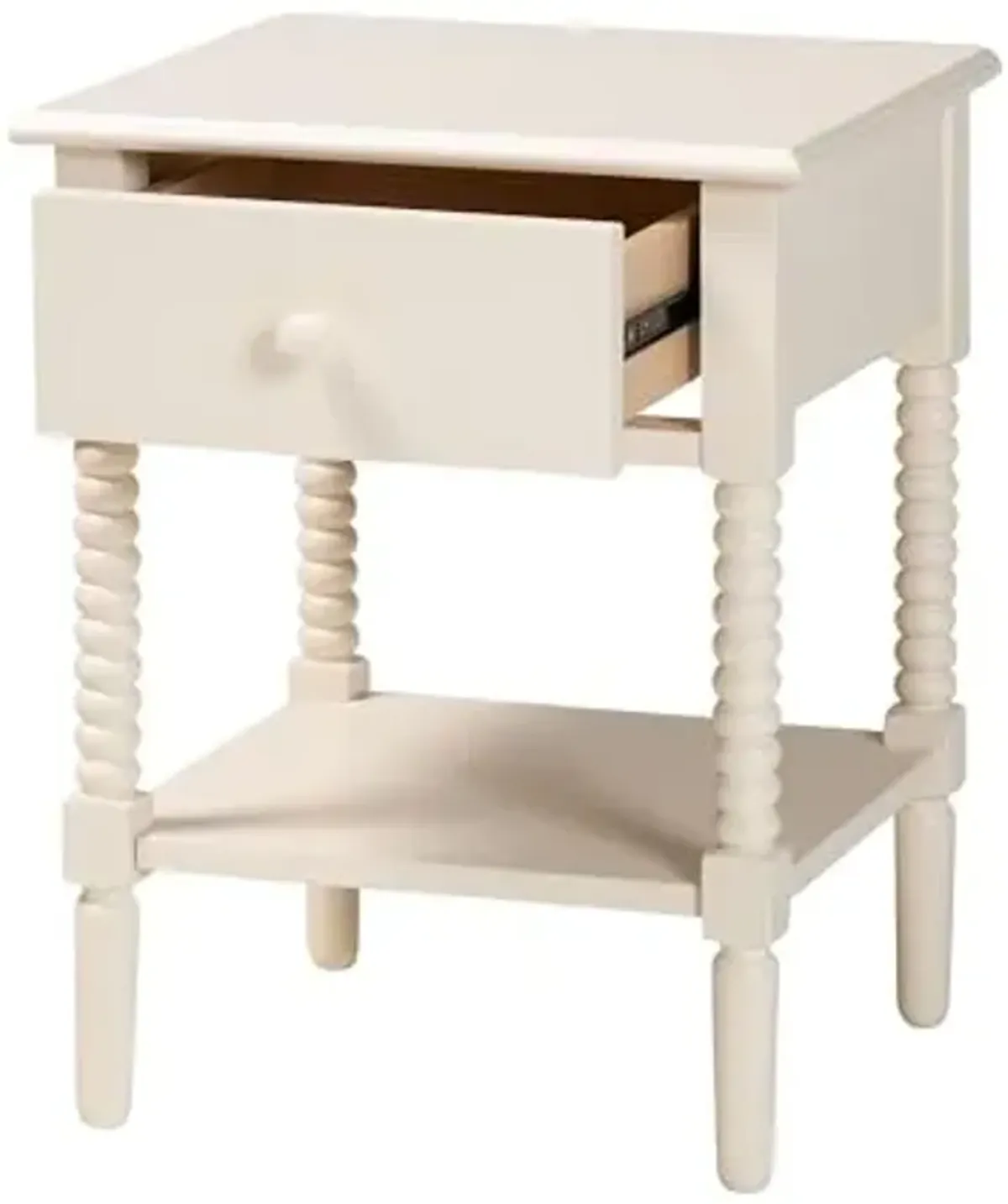Baxton Studio Braith Spindle Wood Nightstand, 1-Drawer, Ivory