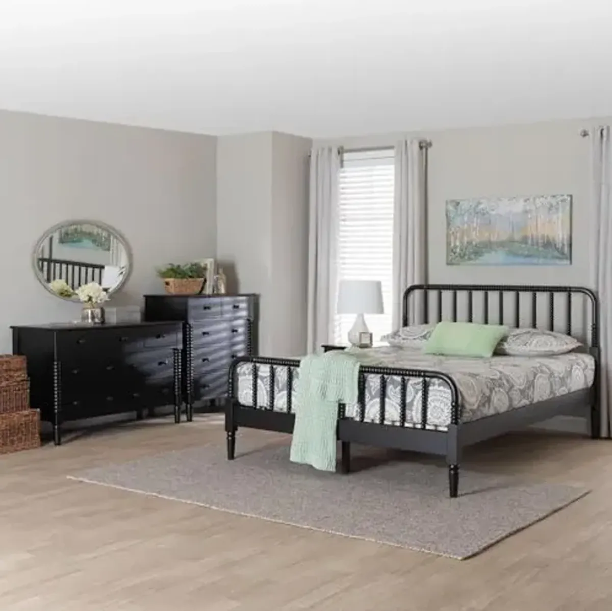 Baxton Studio Braith Farmhouse Black Spindle Wood Queen Size 4-Piece Bedroom Set