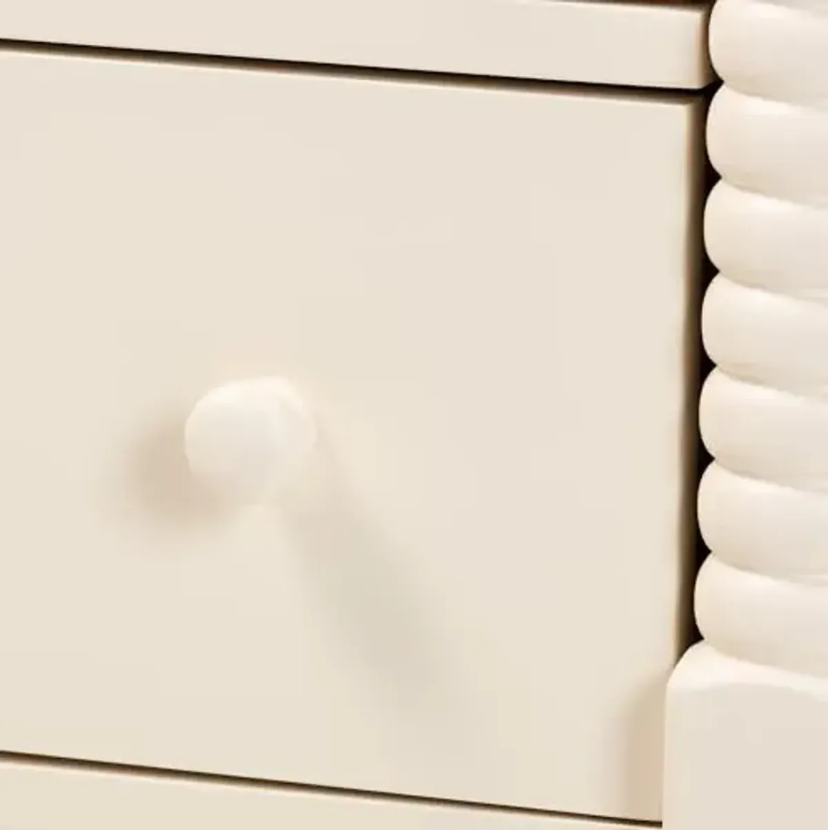 Baxton Studio Braith Spindle Wood Bedroom Set with Two, 4-Piece, Queen, 2 Nightstands Included, Ivory