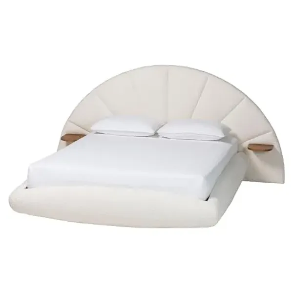 Baxton Studio Cherise Floating Bed with Built-in Shelving, King, Cream