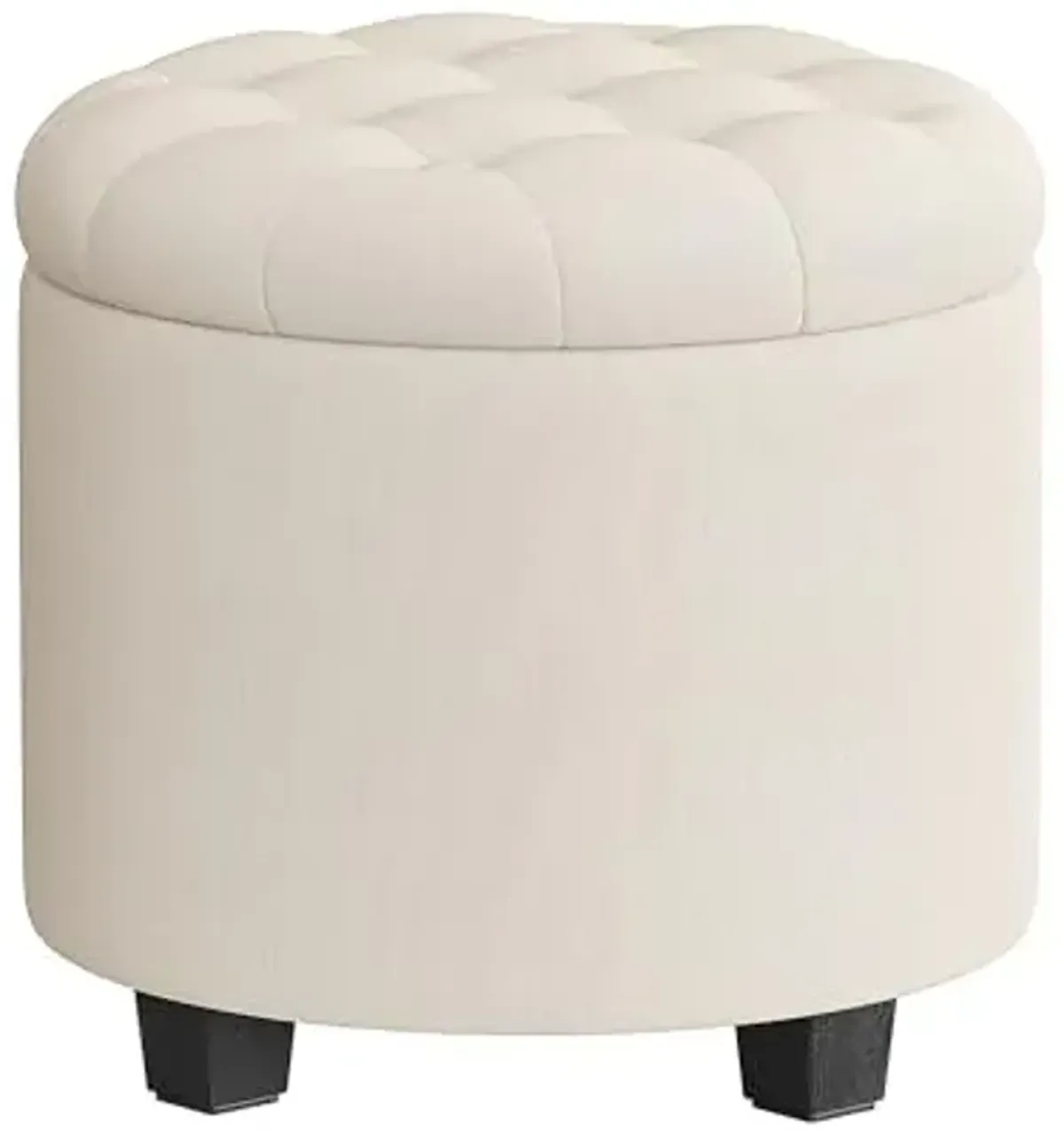SONGMICS Round Ottoman, Ottoman with Storage, 17.7 x 17.7 x 17.5 Inches, Foot Rest with Legs, Linen-Look Fabric, Load up to 330 lb, for Living Room, Bedroom, Light Beige ULOM011W01