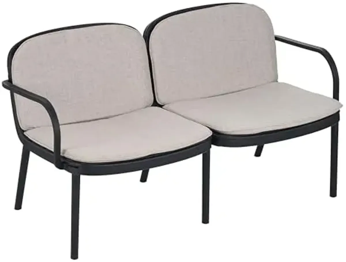 Christopher Knight Home Dessa Patio Plastic Loveseat, Lightweight Couch, 2 Seat Sofa, Open Slats Panel Armchair, Comfort Outdoor Loveseat with Cushions for Backyard Garden Balcony, 550lbs Black+Beige