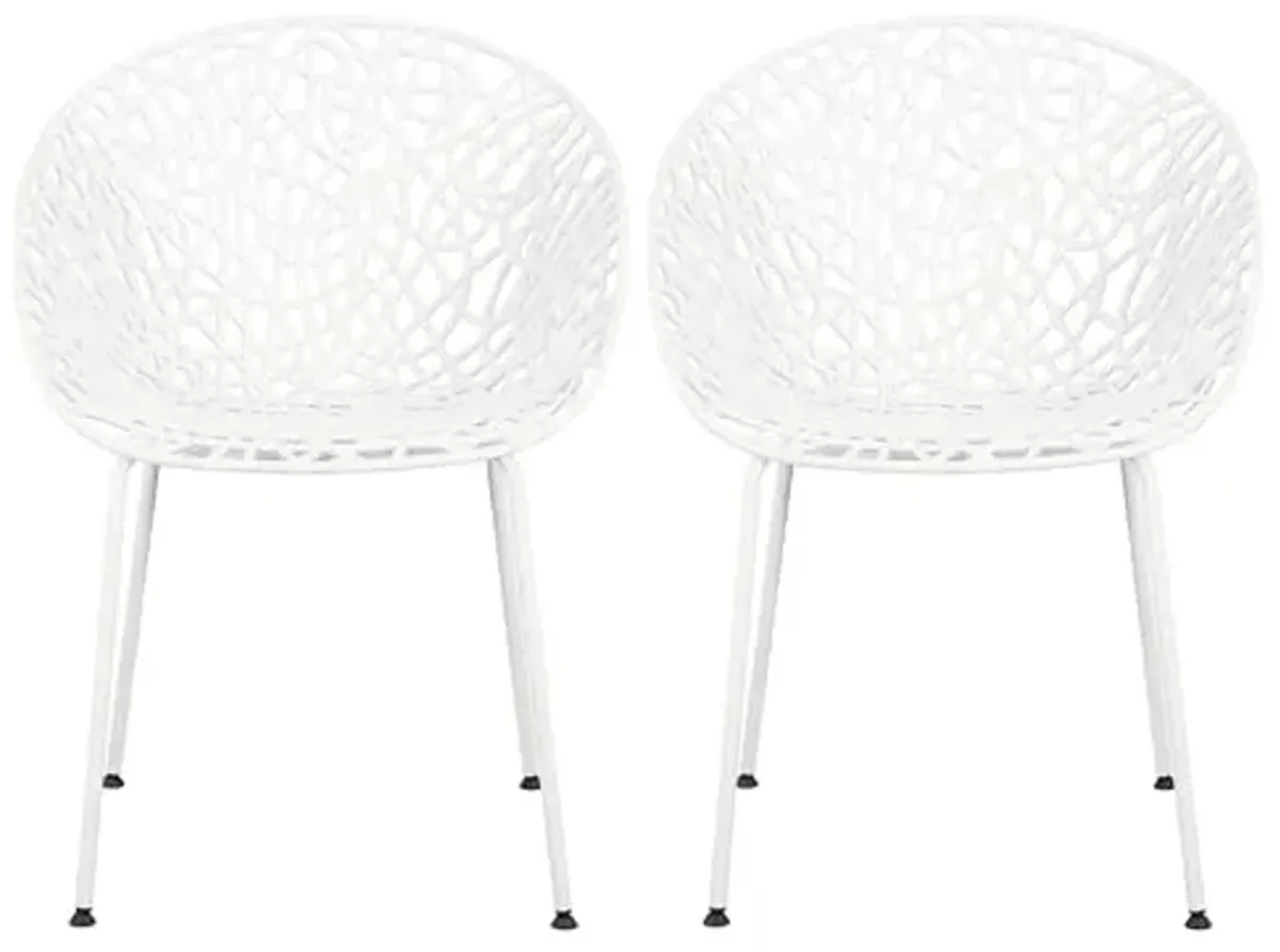 Christopher Knight Home Dessa Patio Dining Chairs Set of 2, Curved Backrest Armless Accent Chairs, Barrel Dining Chair, Cafeteria Chair, Nesting Design Seat Set for Outdoor Garden Backyard, White