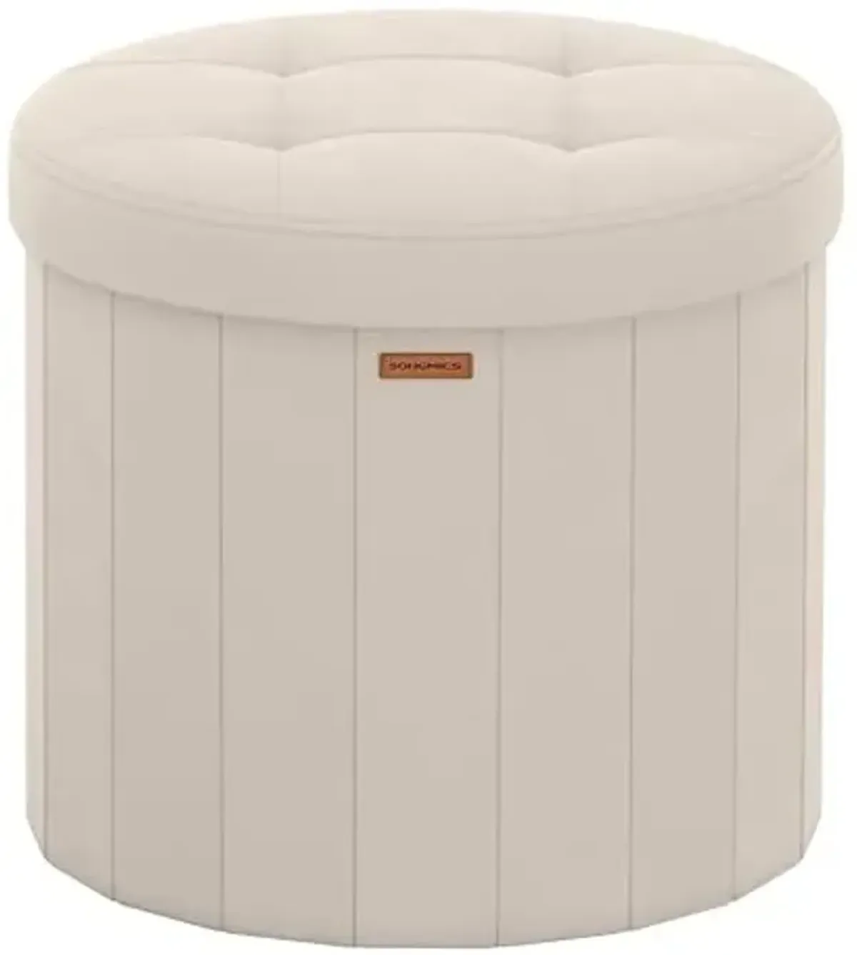 SONGMICS Mazie Collection - Round Storage Ottoman, Folding Footrest Stool with Removable Lid, Easy Assembly, Velvet Vanity Stool for Bedroom, Living Room, Entryway, Cappuccino Beige ULSF608L01