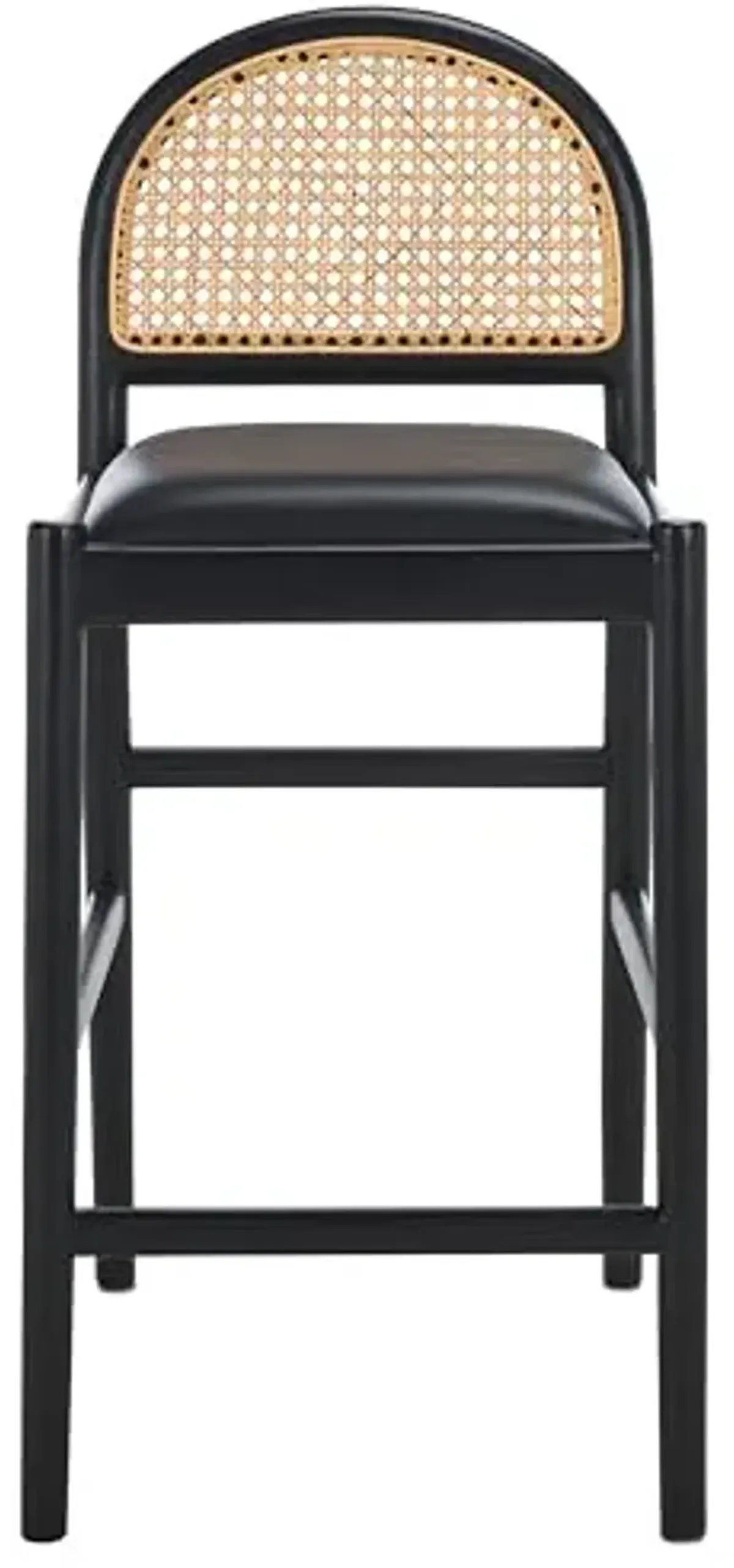 SAFAVIEH Couture Collection Laylie Black Leather Solid Wood Rattan 26-inch Seat Height Kitchen Island Breakfast Nook Counter Stool (Fully Assembled)