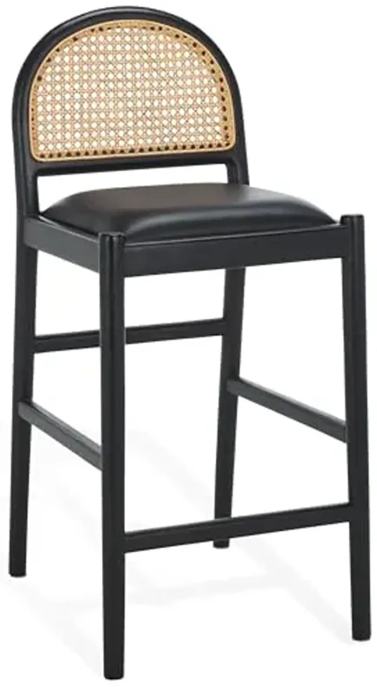 SAFAVIEH Couture Collection Laylie Black Leather Solid Wood Rattan 26-inch Seat Height Kitchen Island Breakfast Nook Counter Stool (Fully Assembled)