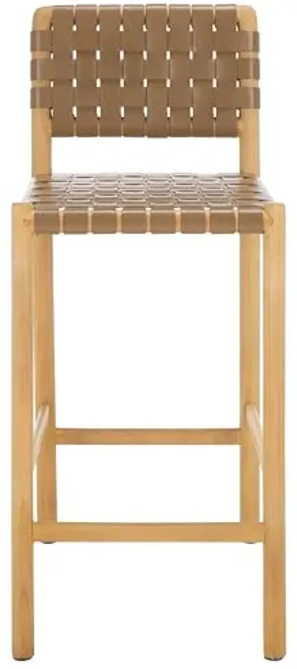 SAFAVIEH Couture Collection Jeremiah Brown/Natural Woven Leather Solid Wood 26-inch Seat Height Kitchen Island Breakfast Nook Counter Stool (Fully Assembled)