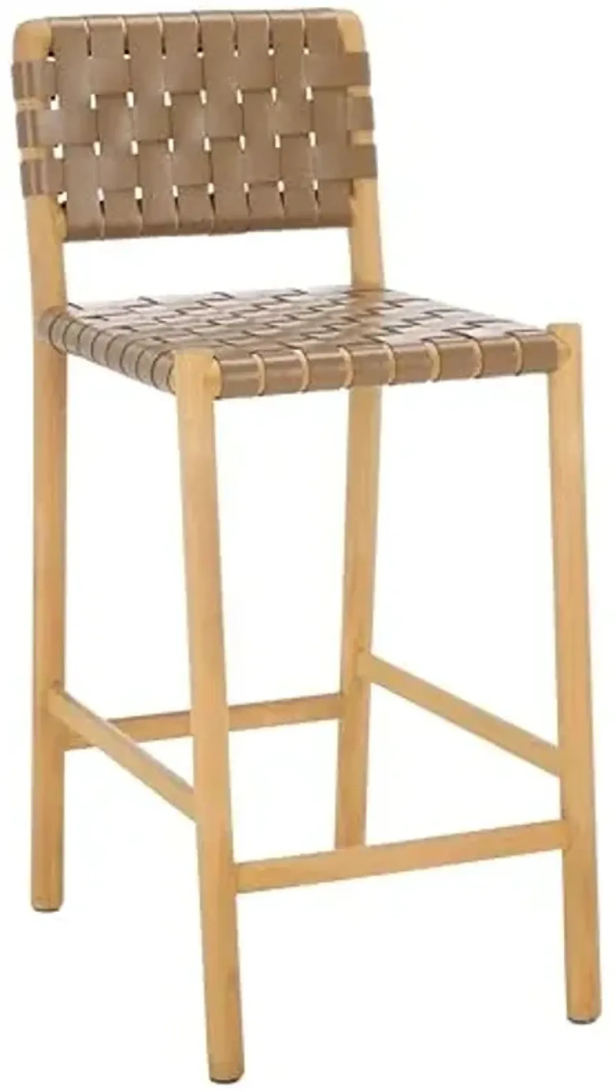 SAFAVIEH Couture Collection Jeremiah Brown/Natural Woven Leather Solid Wood 26-inch Seat Height Kitchen Island Breakfast Nook Counter Stool (Fully Assembled)