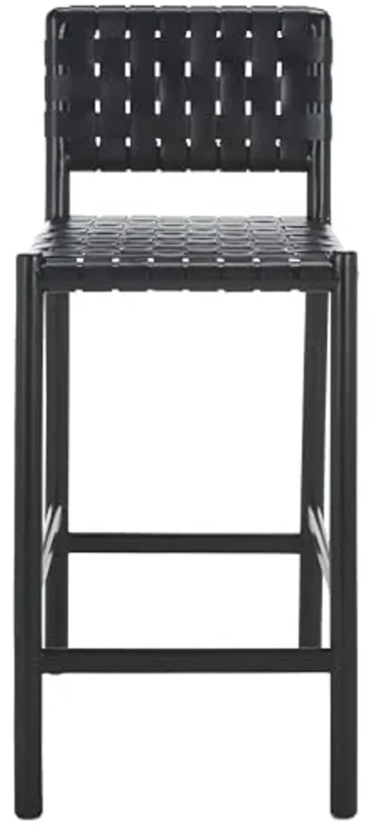 SAFAVIEH Couture Collection Jeremiah Black Woven Leather Solid Wood 26-inch Seat Height Counter Stool (Fully Assembled)