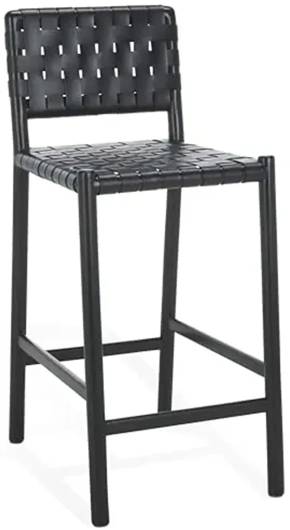 SAFAVIEH Couture Collection Jeremiah Black Woven Leather Solid Wood 26-inch Seat Height Counter Stool (Fully Assembled)