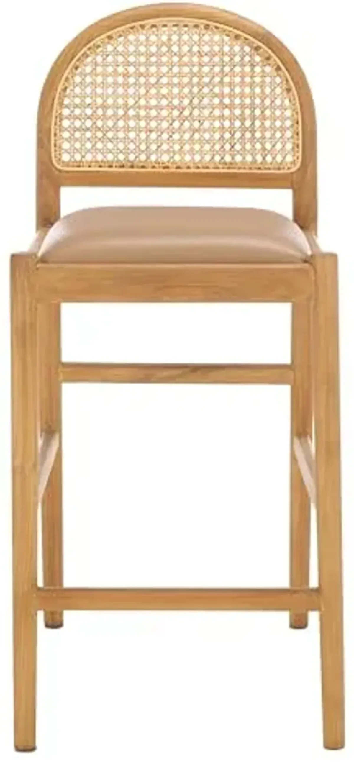 SAFAVIEH Couture Collection Laylie Brown/Natural Leather Solid Wood Rattan 26-inch Seat Height Kitchen Island Breakfast Nook Counter Stool (Fully Assembled)