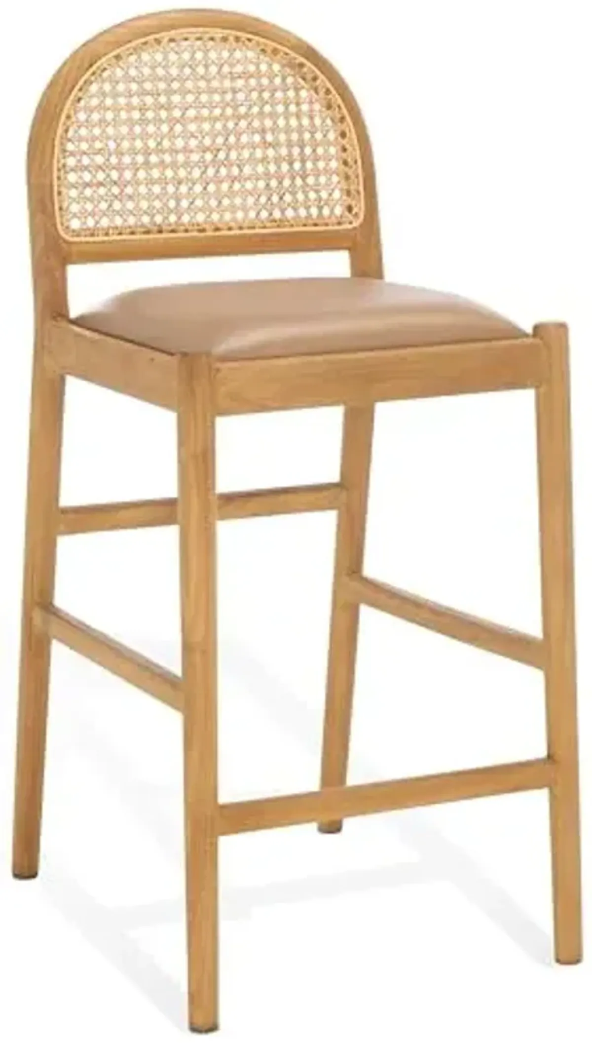 SAFAVIEH Couture Collection Laylie Brown/Natural Leather Solid Wood Rattan 26-inch Seat Height Kitchen Island Breakfast Nook Counter Stool (Fully Assembled)