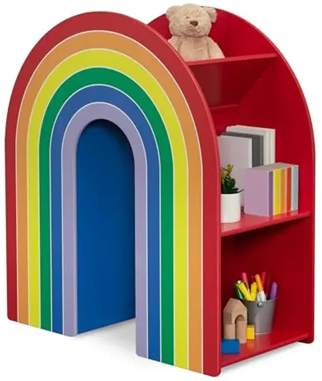 Delta Children Rainbow Bookcase – Greenguard Gold Certified Kids Bookshelf and Toy Storage, Montessori Bookcase for Playroom, Nursery and Classroom, Colorful Kids Book Shelf, Natural Finish