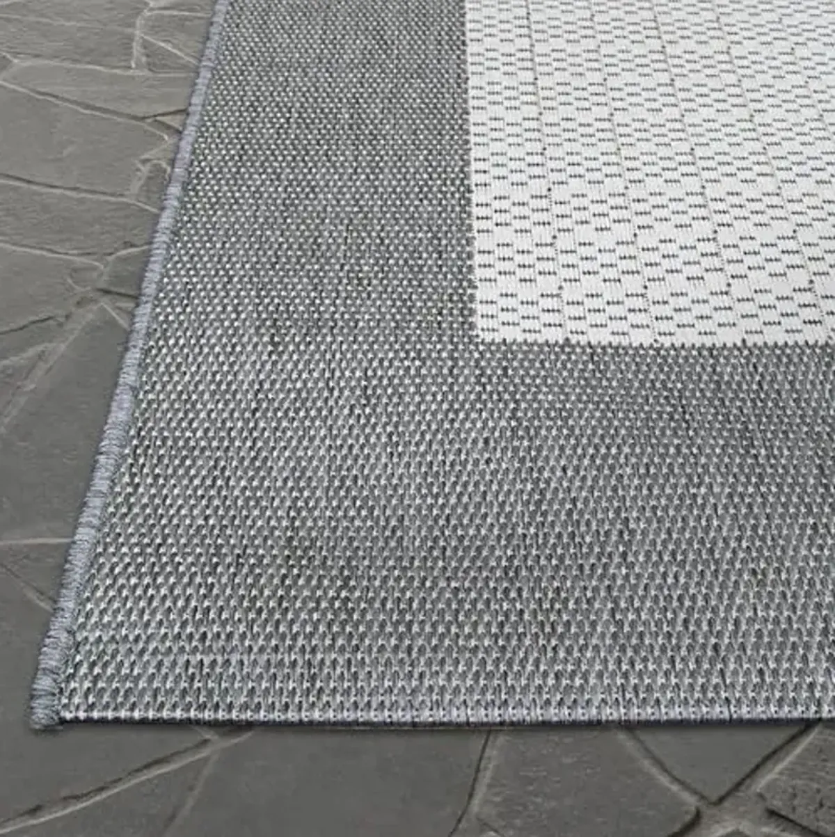 Couristan Recife Indoor Outdoor Rug - Checkered Field 7'6" Square in Silver and White, Hose Washable, Low Pile, Pet- Kid Friendly Home Decor for Living Room, Patio Furniture Set, Kitchen
