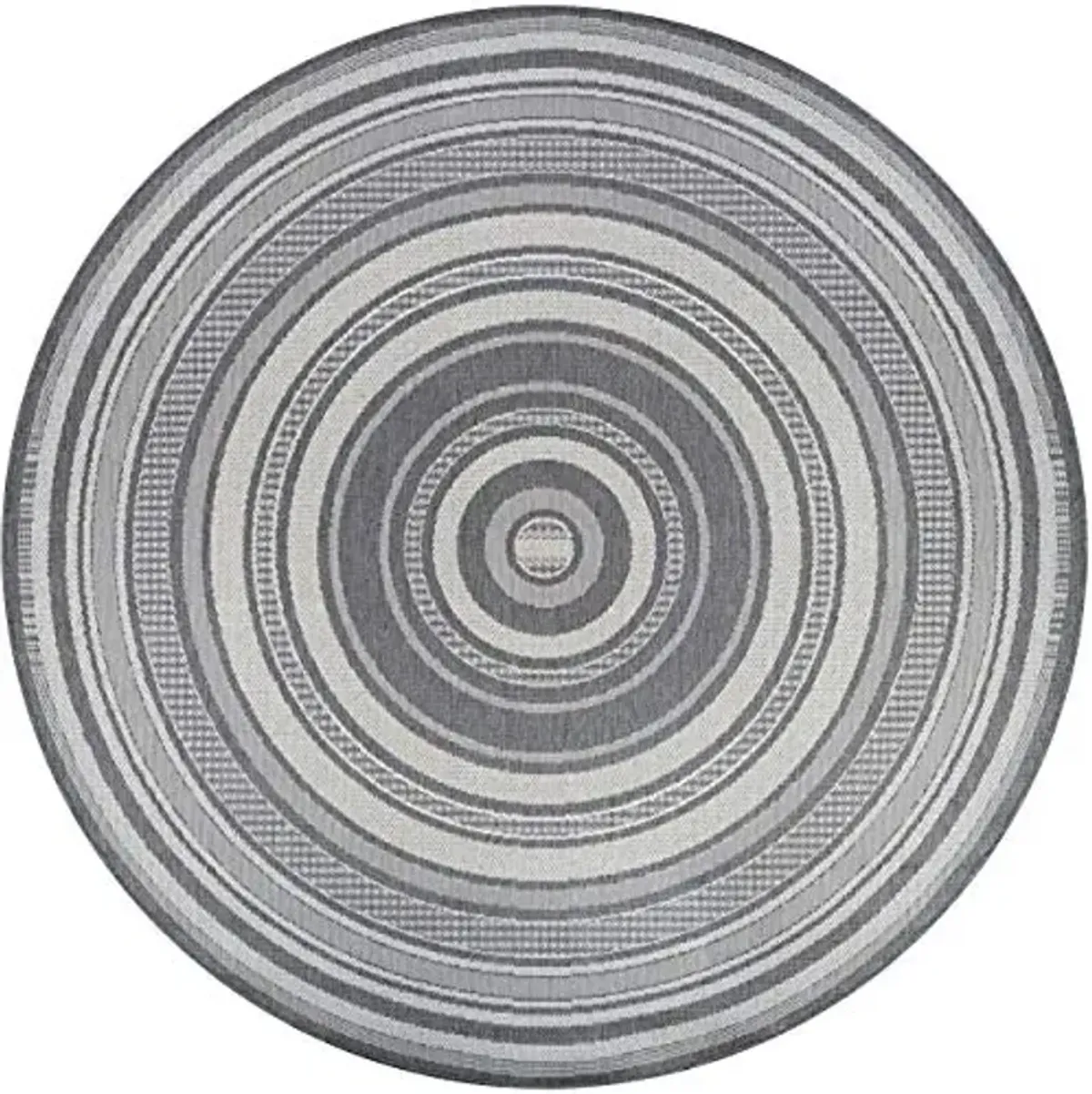Couristan Gazebo Stripe Outdoor Rug - 7'6" Round Rug in Ivory/Silver, Stripes Low Pile Area Rugs for Living Room, Patio Furniture Set, Kitchen, Indoor Home Decor