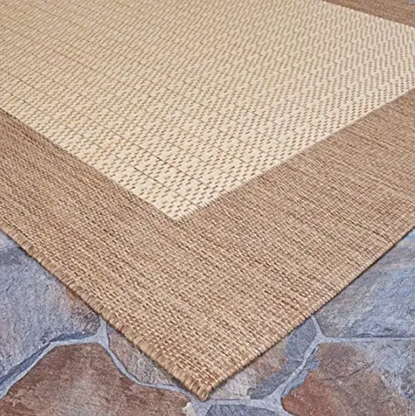 Couristan Recife Indoor Outdoor Rug - Checkered Field 7'6" Round in Tan and Brown, Hose Washable, Low Pile, Pet- Kid Friendly Home Decor for Living Room, Patio Furniture Set, Kitchen