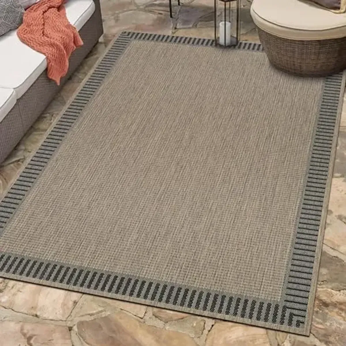 Couristan Recife Indoor Outdoor Rug - Wicker Stitch 5'3" x 7'6" Rectangle in Brown and Black, Hose Washable, Low Pile, Pet- Kid Friendly Home Decor for Living Room, Patio Furniture Set, Kitchen