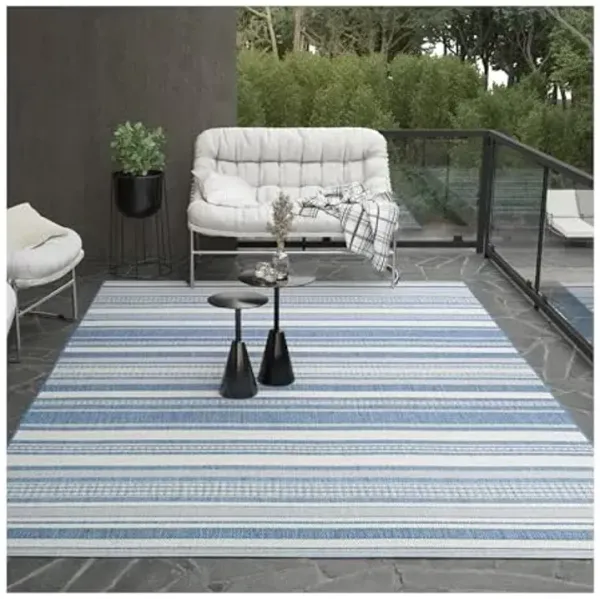 Couristan Recife Indoor Outdoor Rug - Gazebo Stripe 5'3" x 7'6" Rectangle in Ivory and Blue, Low Pile, Hose Washable, Pet- Kid Friendly Home Decor for Living Room, Patio Furniture Set, Kitchen