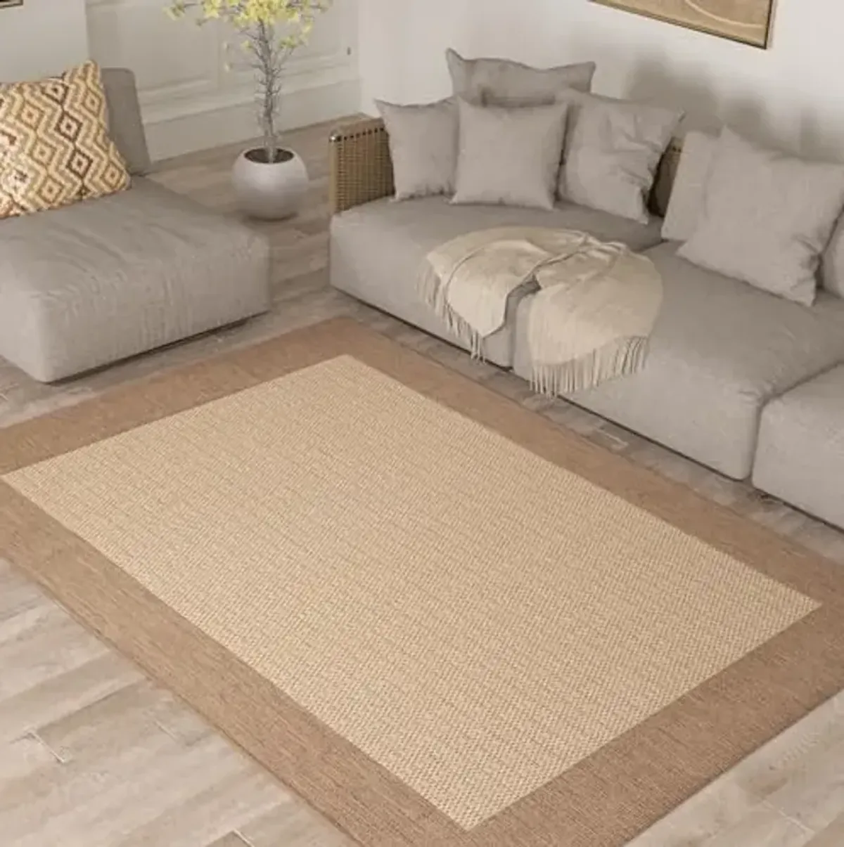 Couristan Recife Indoor Outdoor Rug - Checkered Field 8'6" x 13' Rectangle in Tan and Brown, Hose Washable, Low Pile, Pet- Kid Friendly Home Decor for Living Room, Patio Furniture Set, Kitchen