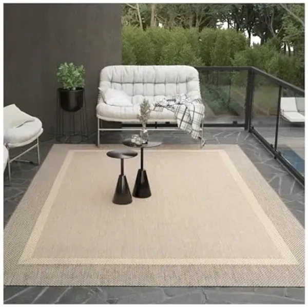 Couristan Recife Indoor Outdoor Rug - Stria Texture 7'6" x 10'9" Rectangle in Tan and Brown, Hose Washable, Low Pile, Pet- Kid Friendly Home Decor for Living Room, Patio Furniture Set, Kitchen
