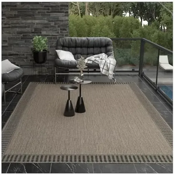 Couristan Recife Indoor Outdoor Rug - Wicker Stitch 6'2" x 9'2" Rectangle in Brown and Black, Hose Washable, Low Pile, Pet- Kid Friendly Home Decor for Living Room, Patio Furniture Set, Kitchen
