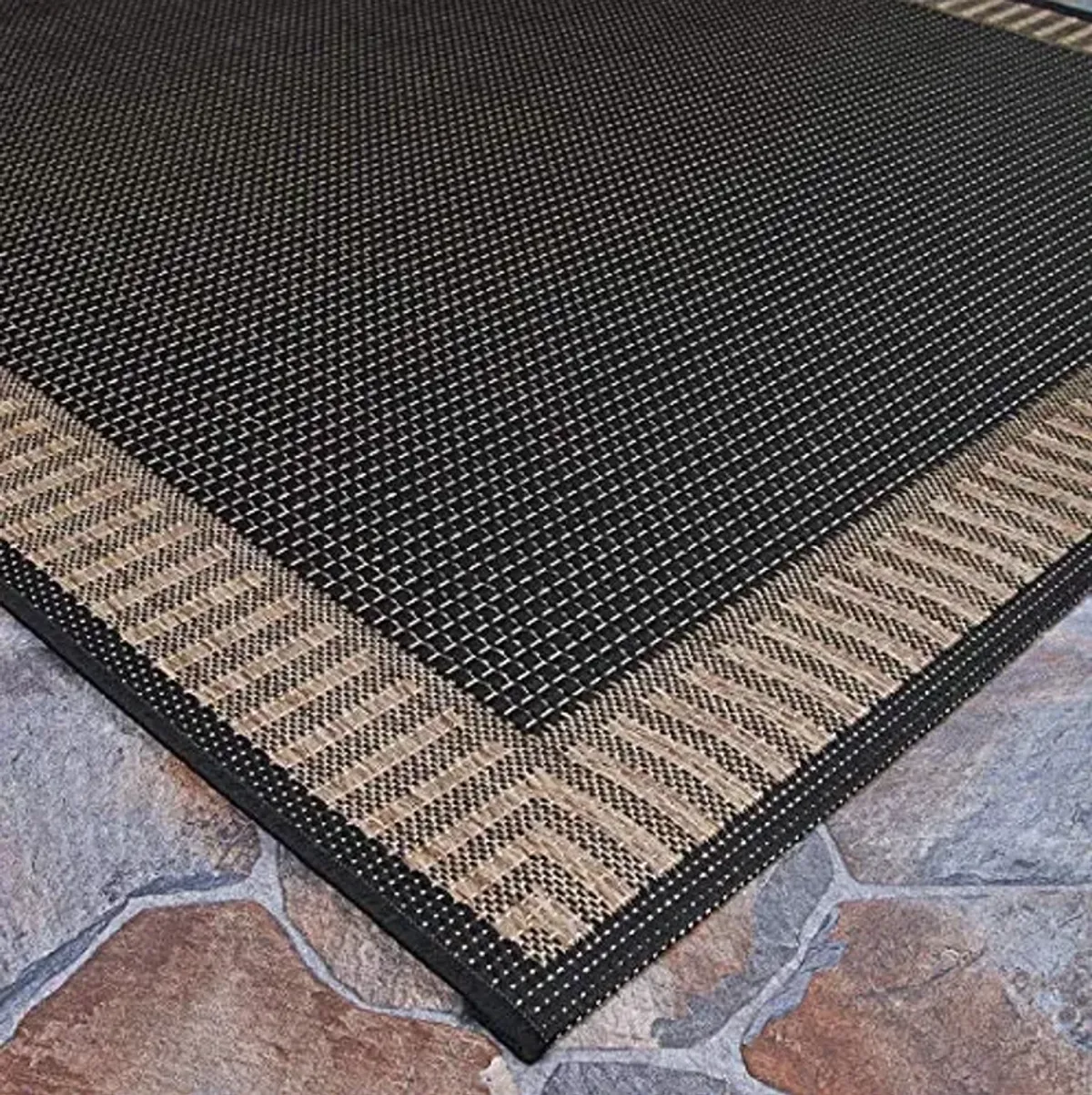 Couristan Recife Indoor Outdoor Rug - Wicker Stitch 6'2" x 9'2" Rectangle in Black and Brown, Hose Washable, Low Pile, Pet- Kid Friendly Home Decor for Living Room, Patio Furniture Set, Kitchen