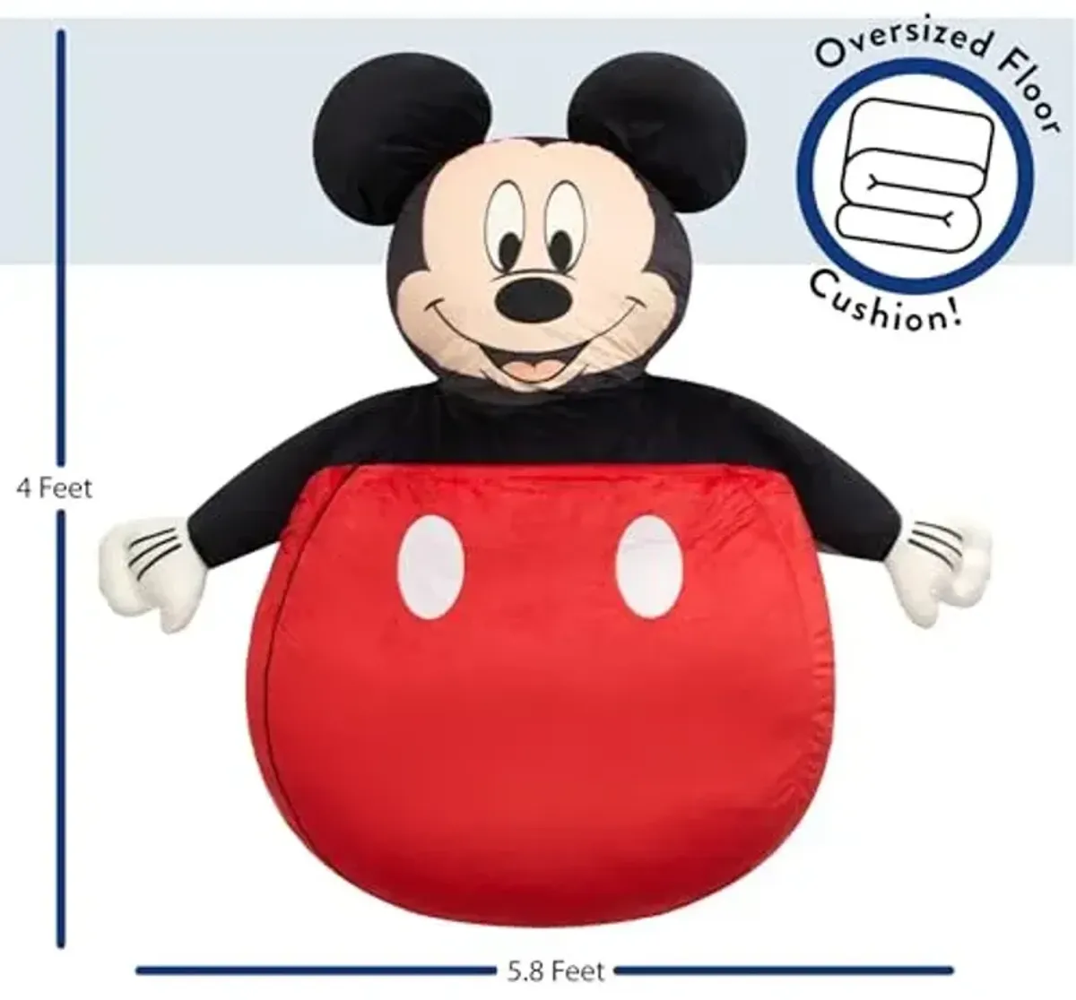 Disney Mickey Mouse Oversized Floor Lounger for Kids,Soft Plush Chair with Pillow and Cushion,Comfortable Portable Nap/Play Mat