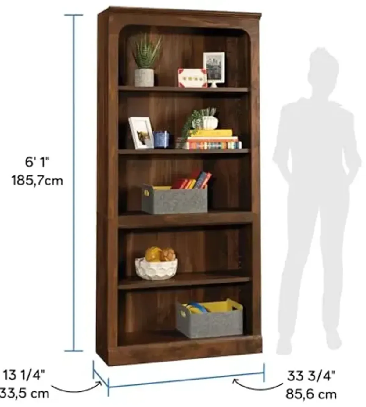 Sauder Select 5-Shelf Bookcase, in a Grand Walnut Finish