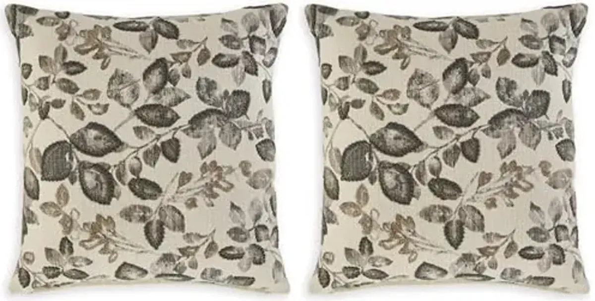 Signature Design by Ashley Holdenway Traditional 20x20 Inches Floral and Leaf Printed Throw Pillow with Zipper Closure, Beige & Dark Brown (Pack of 2)