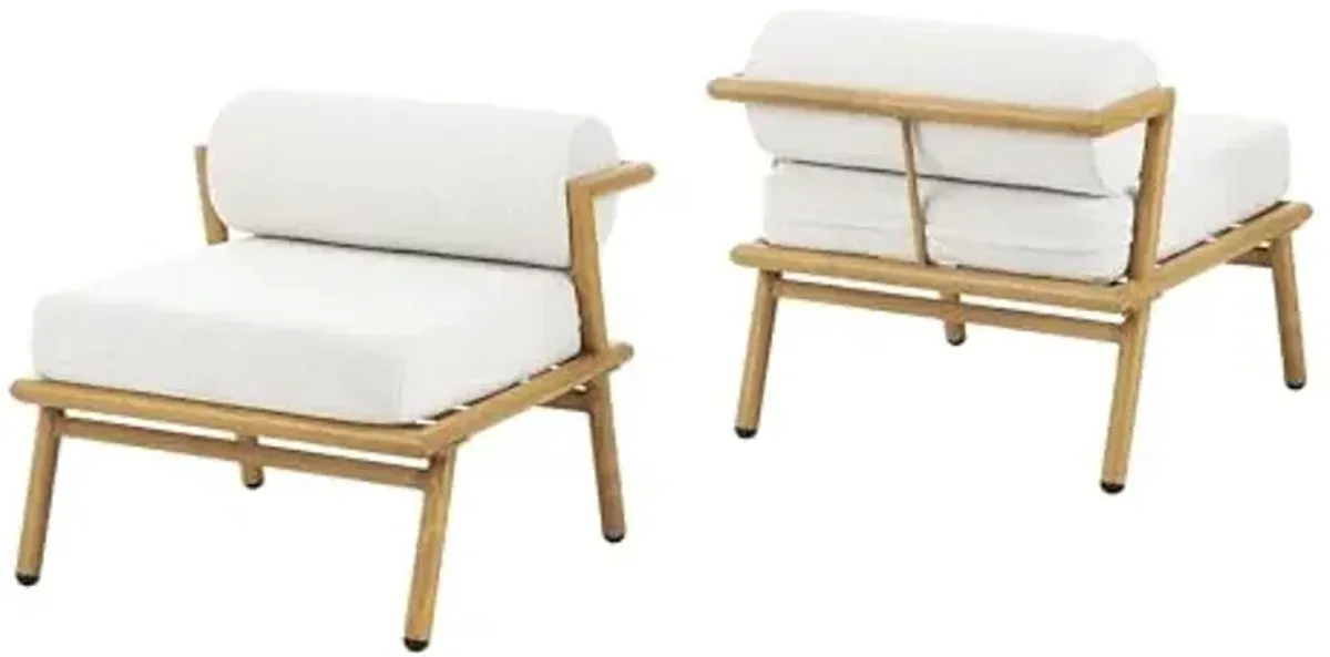 Christopher Knight Home Dessa Patio Accent Chairs Set of 2, Wood-Like Club Chairs, Boucle Lounge Chair, Upholstered Armless Chair, Iron Frame Stable Seating for Garden Poolside Backyard, White+Teak