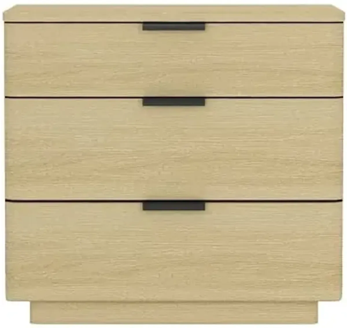 Manhattan Comfort Payton Modern 3-Drawer Nightstand with Raised Base and Rounded Corners, Boho End Table, Scandinavian Nightstand for Bedroom, or Living Room in Natural Oak Finish with Black Handles