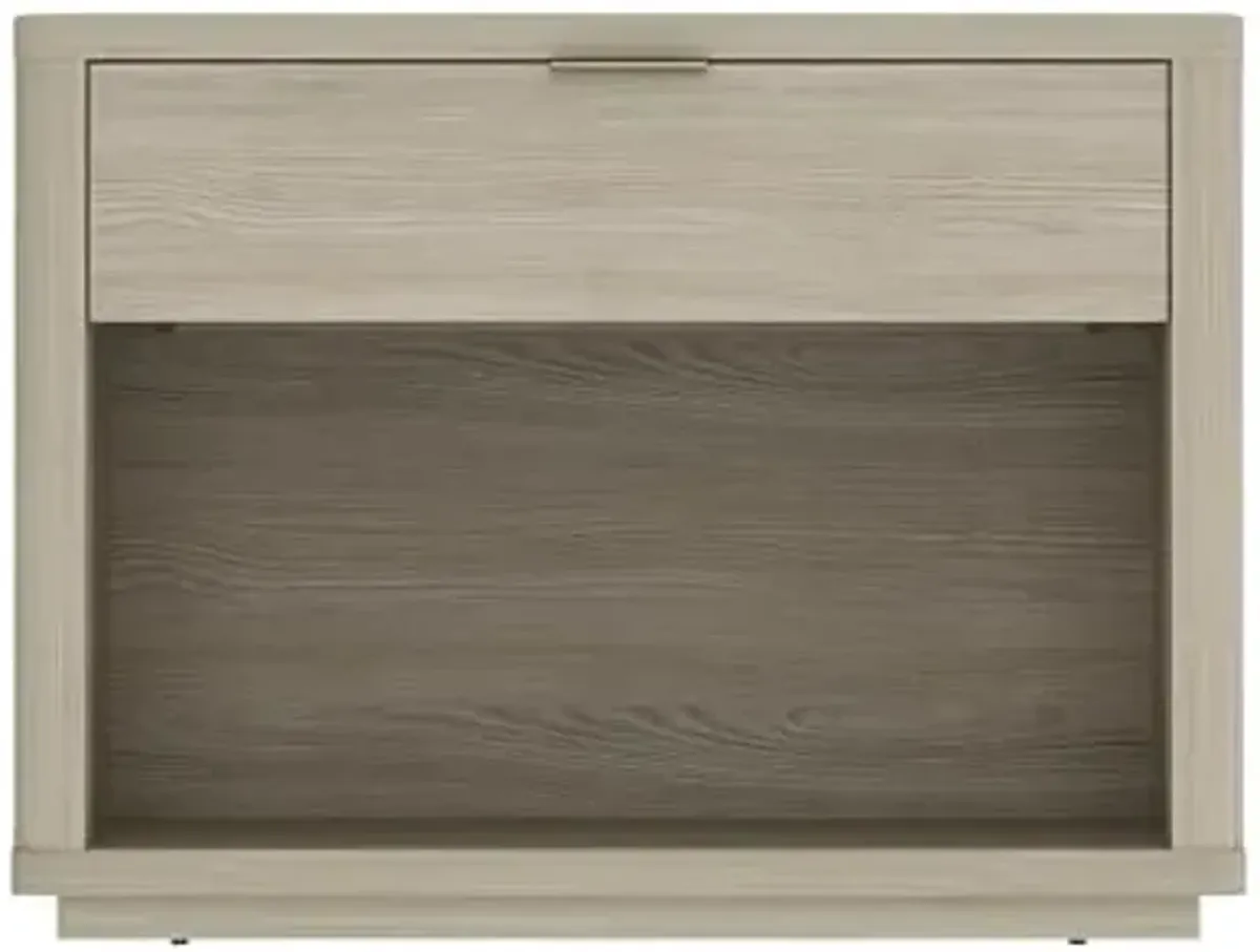 Manhattan Comfort Evelyn Nightstand with 1 Drawer, Minimalist Open Shelf Bedside Table, Rounded Corners and Raised Base, Modern Accent Table for Bedroom, Entryway, or Living Room in Natural Oak