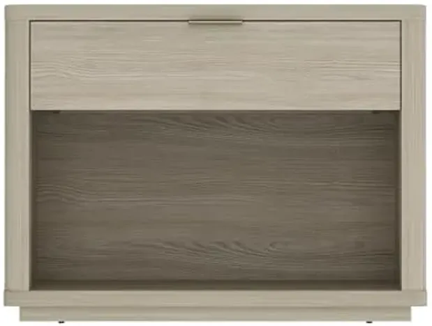 Manhattan Comfort Evelyn Nightstand with 1 Drawer, Minimalist Open Shelf Bedside Table, Rounded Corners and Raised Base, Modern Accent Table for Bedroom, Entryway, or Living Room in Natural Oak