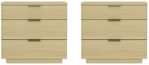 Manhattan Comfort Payton Modern Nightstand, 3-Drawer Night Stand with Elegant Metal Handles, Pedestal Base & Smooth Rounded Corners, Versatile Wood Side Table, Set of 2, Natural Oak & Gold