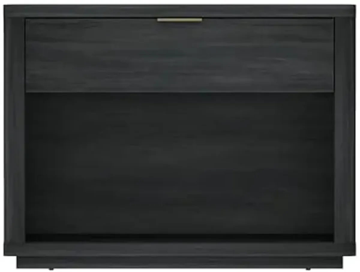 Manhattan Comfort Evelyn Modern Nightstand with Drawer & Open Shelf, Minimalist Bedside Table with Smooth Rounded Edges & Raised Mop Base, Versatile Accent Table, Set of 1, Charcoal Grey