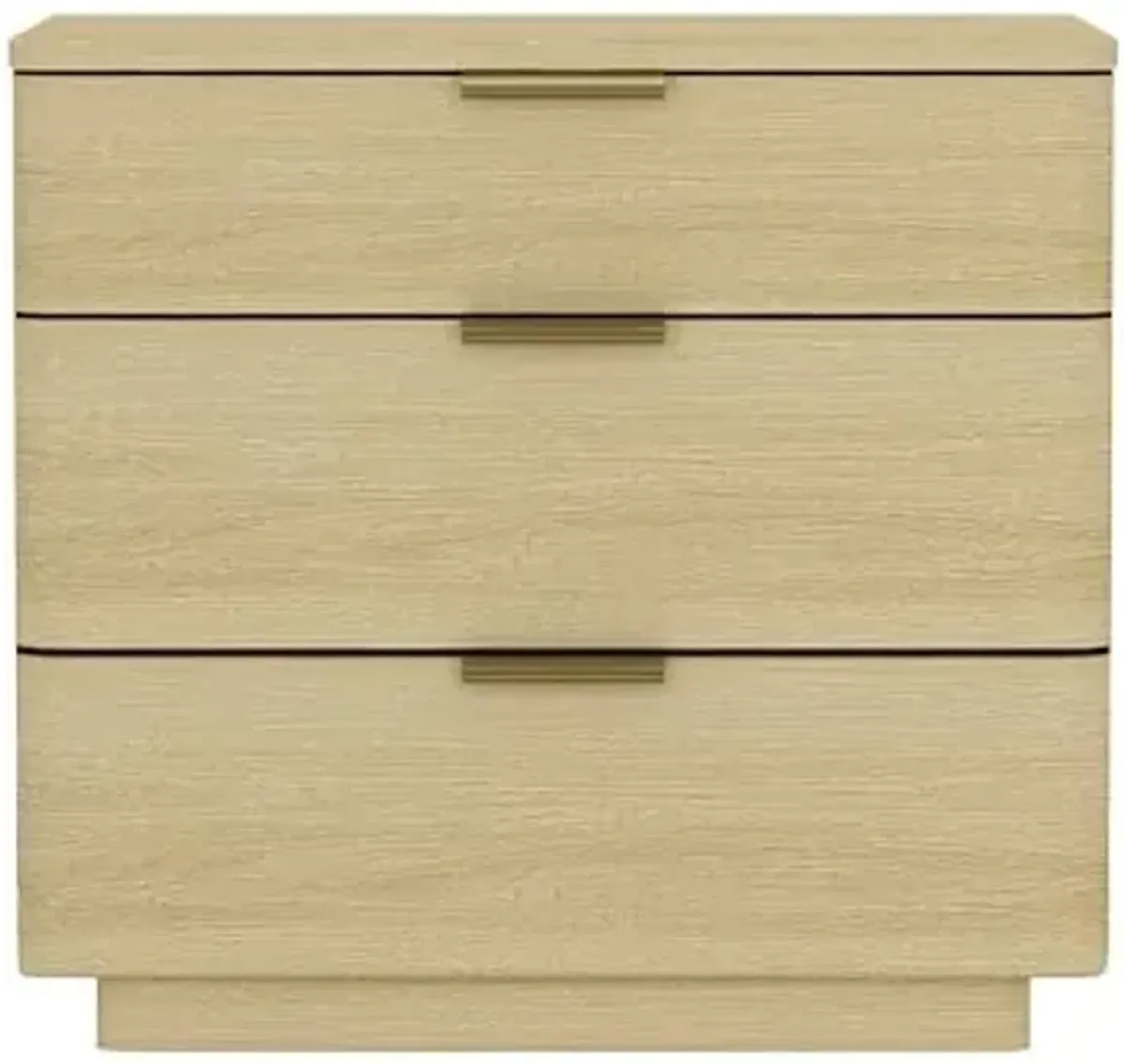 Manhattan Comfort Payton Modern 3-Drawer Nightstand with Raised Base and Rounded Corners, Boho End Table, Scandinavian Nightstand for Bedroom, or Living Room in Natural Oak Finish with Gold Handles