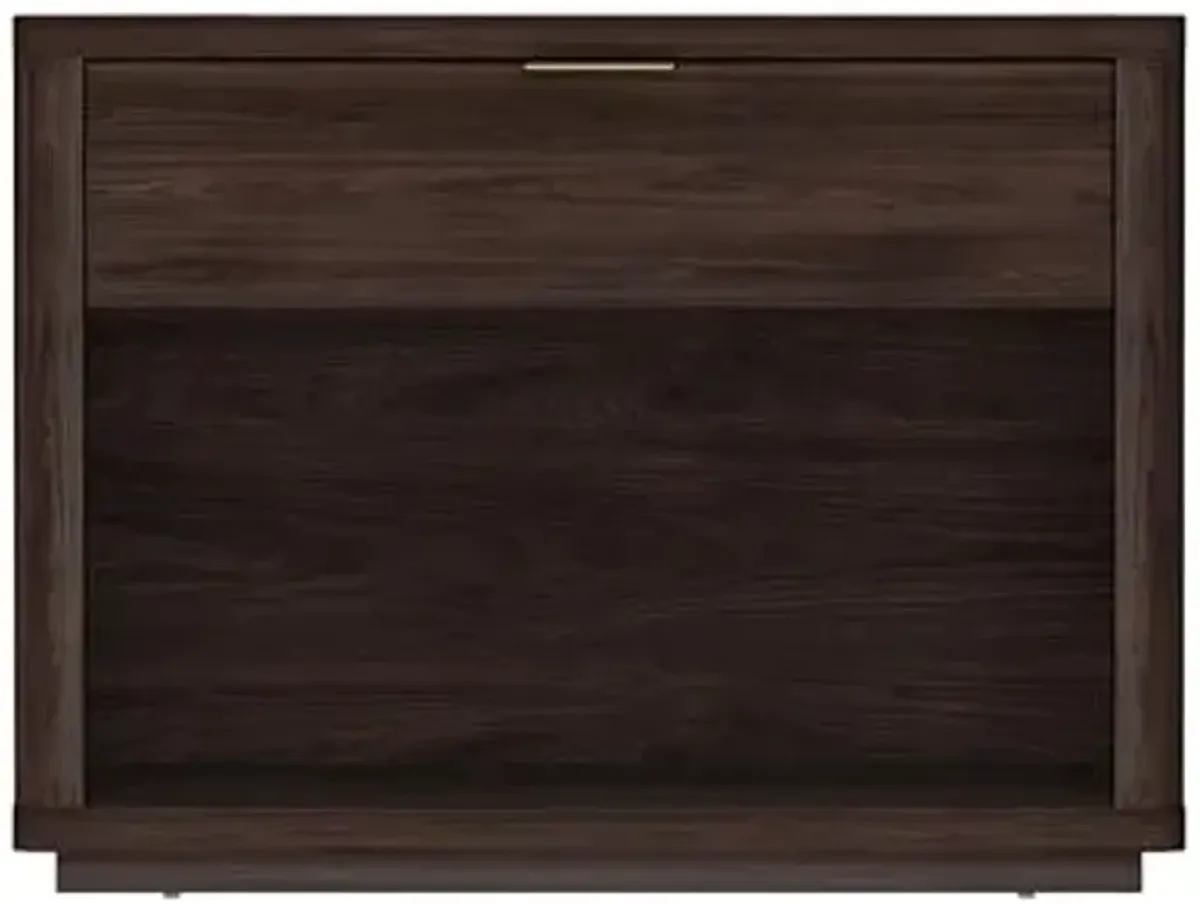 Manhattan Comfort Evelyn Nightstand with 1 Drawer, Minimalist Open Shelf Bedside Table, Rounded Corners and Raised Base, Modern Night Stand for Bedroom, Entryway, or Living Room in Brown