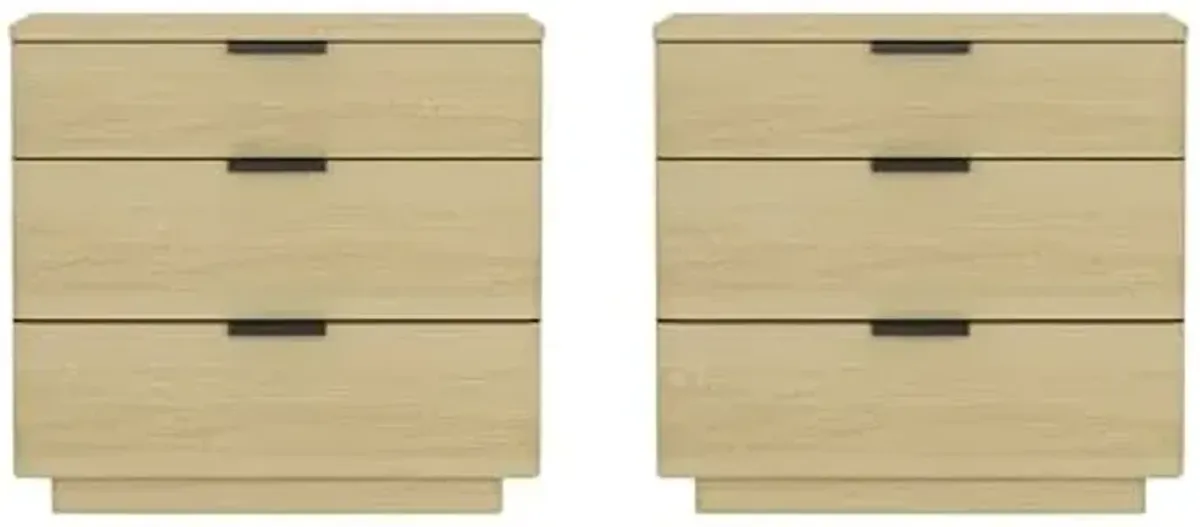 Manhattan Comfort Payton Modern Night Stand, 3-Drawer Nightstand with Elegant Metal Handles, Pedestal Base & Smooth Rounded Corners, Versatile Wood Side Table, Set of 2, Natural Oak & Black