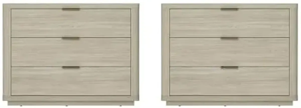 Manhattan Comfort Evelyn Modern Nightstand with Drawers, Minimalist Wood Bedside Table with Rounded Edges & Raised Mop Base, Versatile & Multifunctional Accent Table, Set of 2, Natural