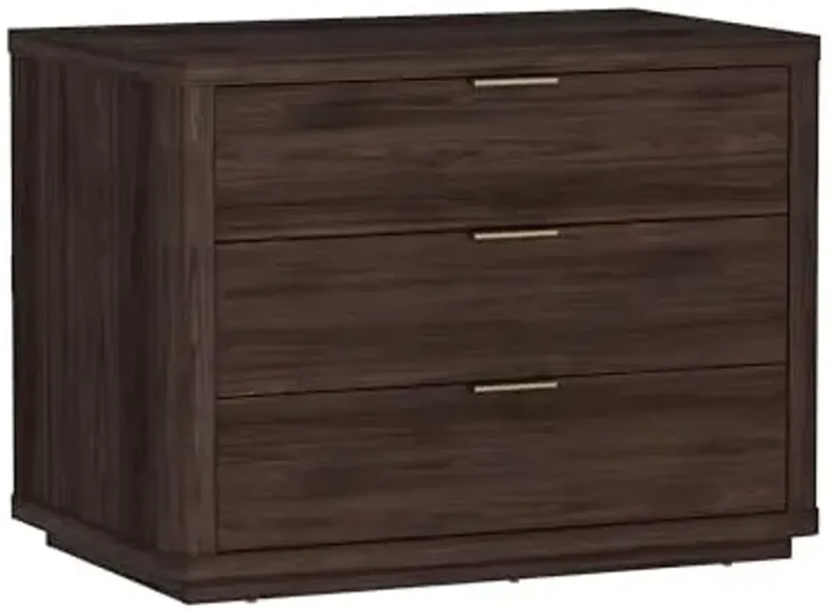 Manhattan Comfort Evelyn Nightstand with 3 Drawers, Minimalist Wood Grain Bedside Table with Rounded Corners and Raised Base, Modern End Table for Bedroom, Entryway, or Living Room in Brown