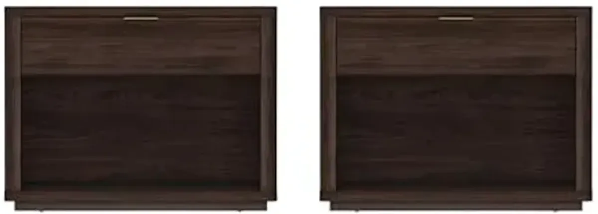 Manhattan Comfort Evelyn Set of 2 Nightstands with Drawer and Open Shelf Cubby, Minimalist Bedside Table with Rounded Corners and Raised Base, Modern Night Stand for Bedroom, or Living Room in Brown